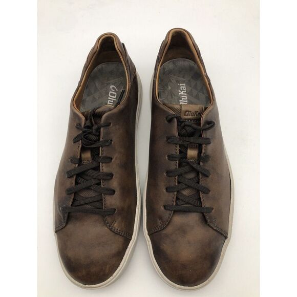 Olukai Lae'ahi Li 'Ili Lace Up Leather Sneakers Mens Dark Brown Patina Size 8.5 - Picture 7 of 13